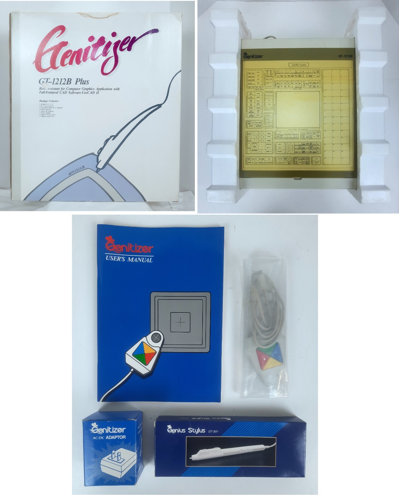 Vintage Genitizer GT-1212B Plus Graphics Tablet W/ Accessories As Is