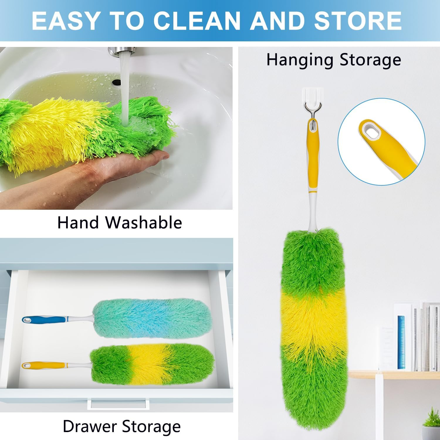 2 Pack 20-inch Microfiber Dusting Dusters with Non-Slip Handles and Bendable Mic