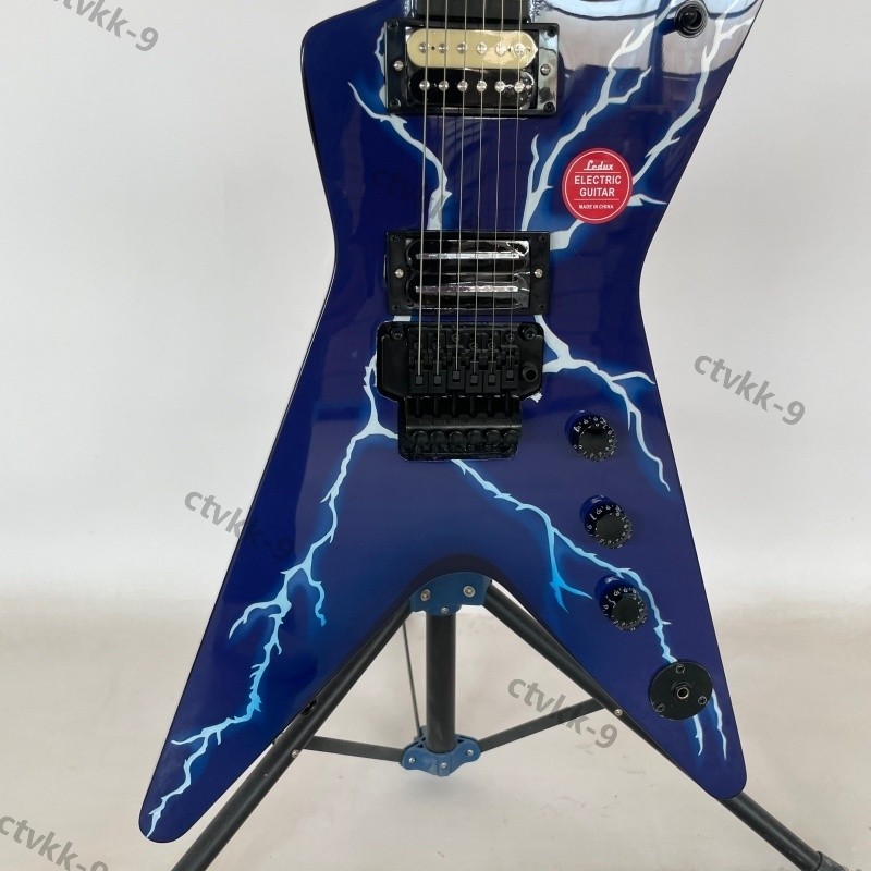Solid Body Electric Guitar Stainless Rounded Fret FR Bridge Blue Free Shipping