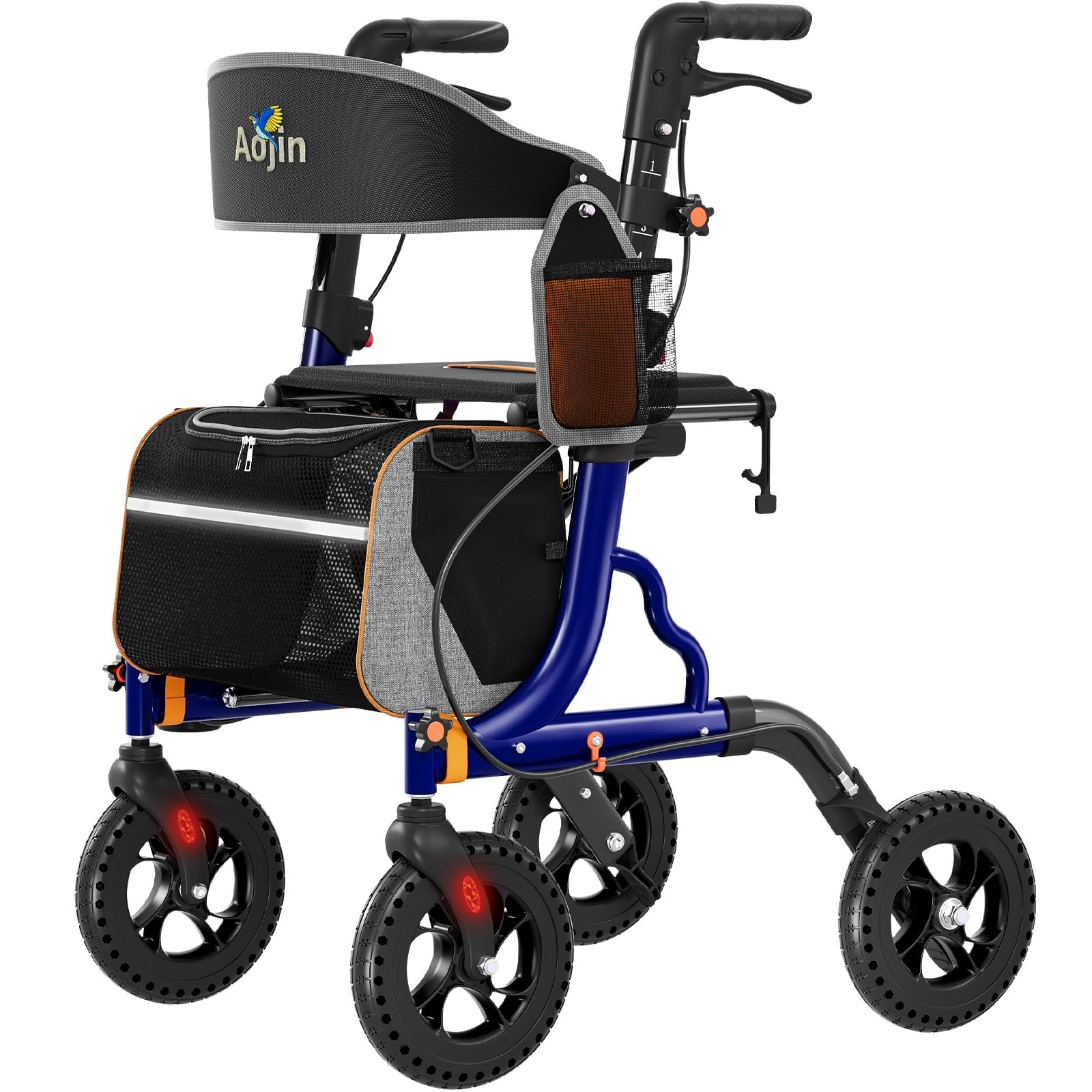 Foldable 8" All-Terrain Rollator Walker - 18" Wide Seat - Adjustable Height