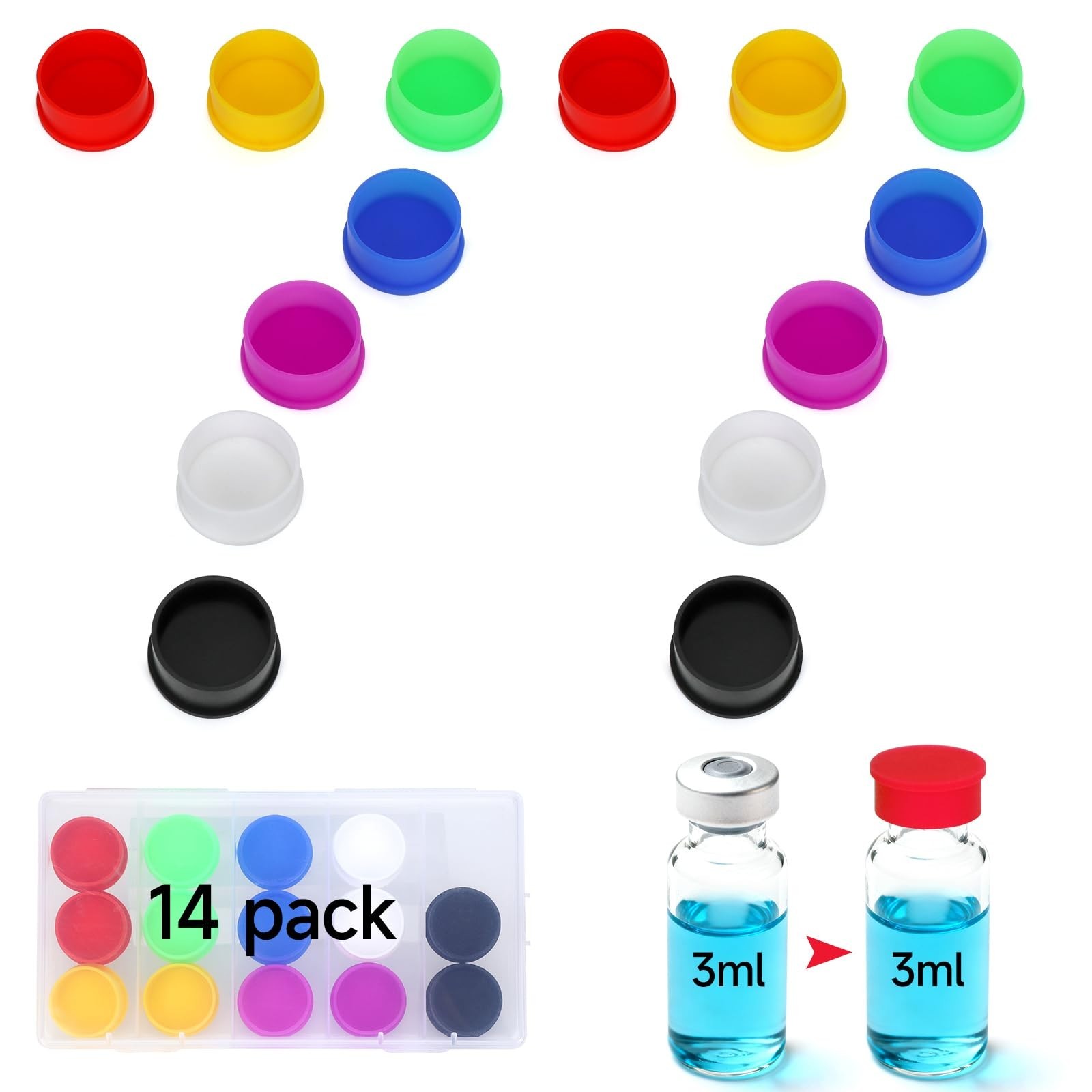 14Pack 3ml Vial Caps (7 Colors) Peptide Caps for 1ml 2ml 3ml 4ml Glass Vials ...