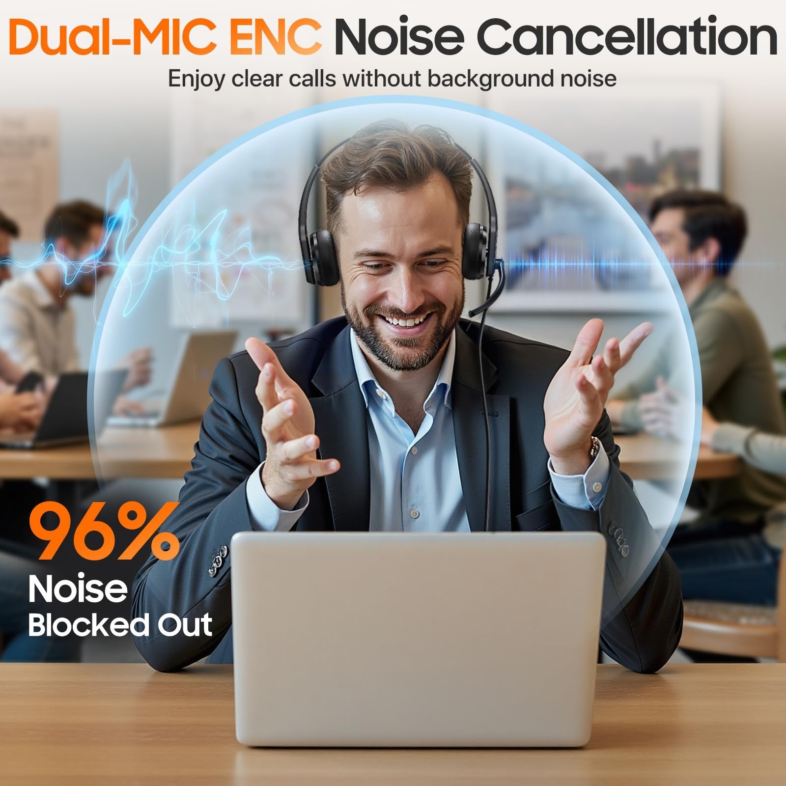 USB Headset with Mic Noise Cancelling USB-A USB-C Black