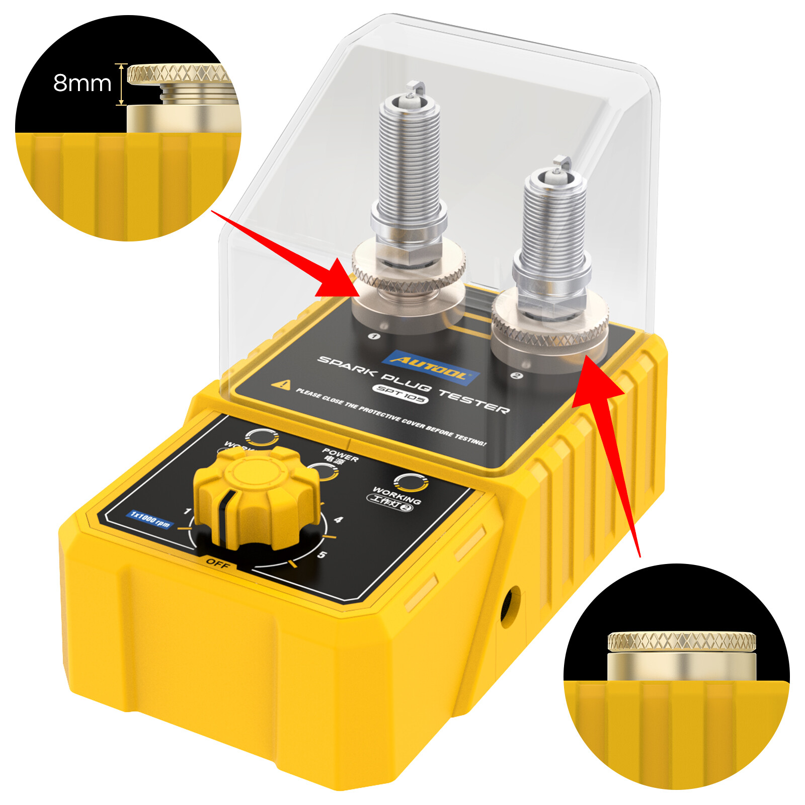 12V Car Longer Spark Plug Tester Dual Hole Ignition Tester Adjustable 0~6000rpm