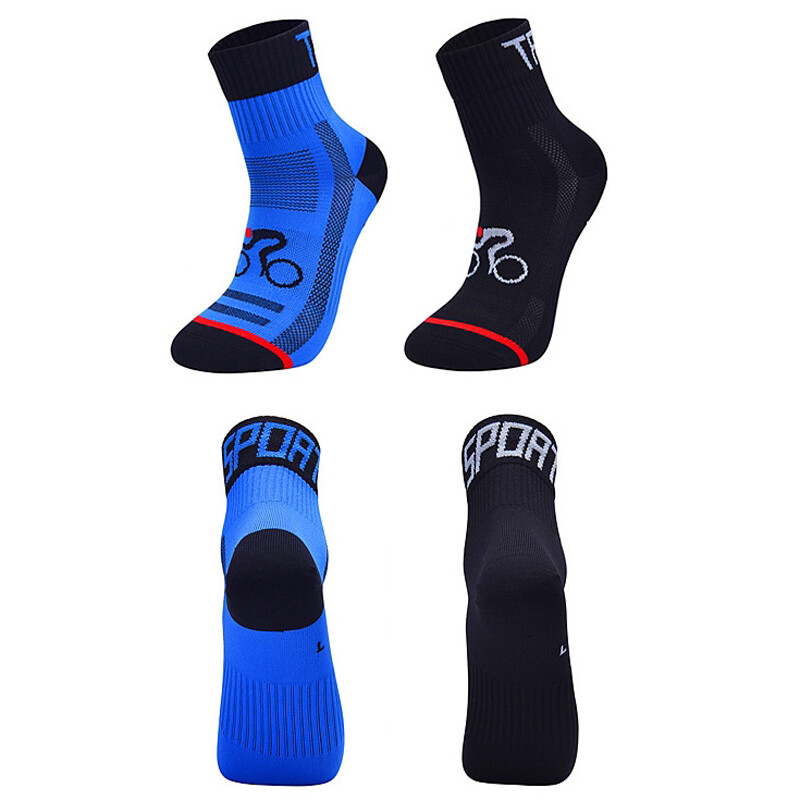 2 Pairs Cycling Socks Pro Road Riding Bicycle Bike Sport Ankle Socks Black Blue