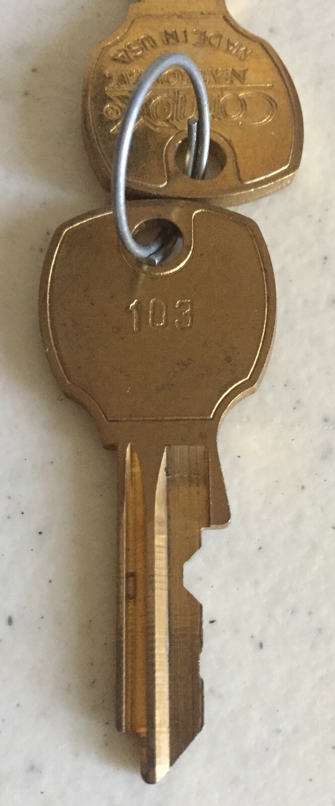 (2) #103 brass key, CompX National, Hafele 210.02.202 Replacement