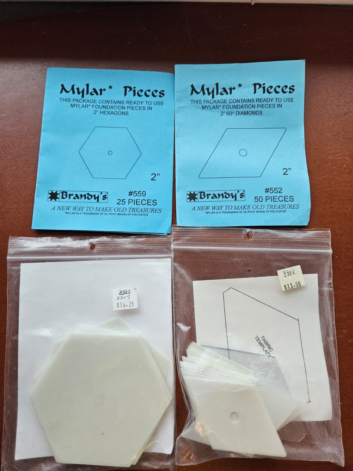 Brandy’s Mylar Foundation Pieces 2" Hexagons & 60° Diamonds Quilting Templates