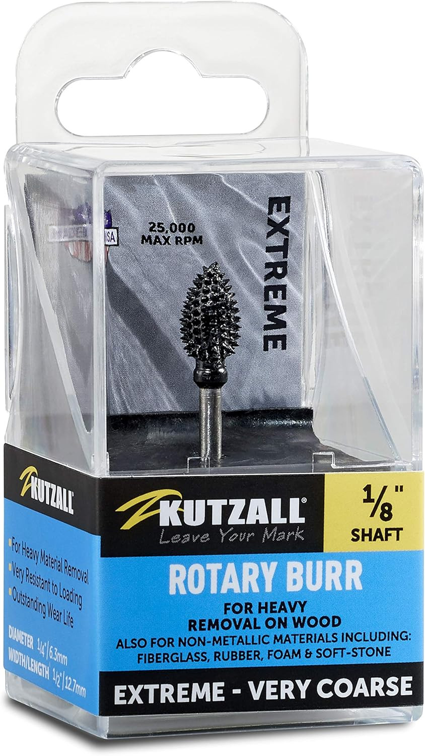 Extreme Flame Rotary Burr, 1⁄8" Shaft, Very Coarse- Wood Carving Bit for Dremel,