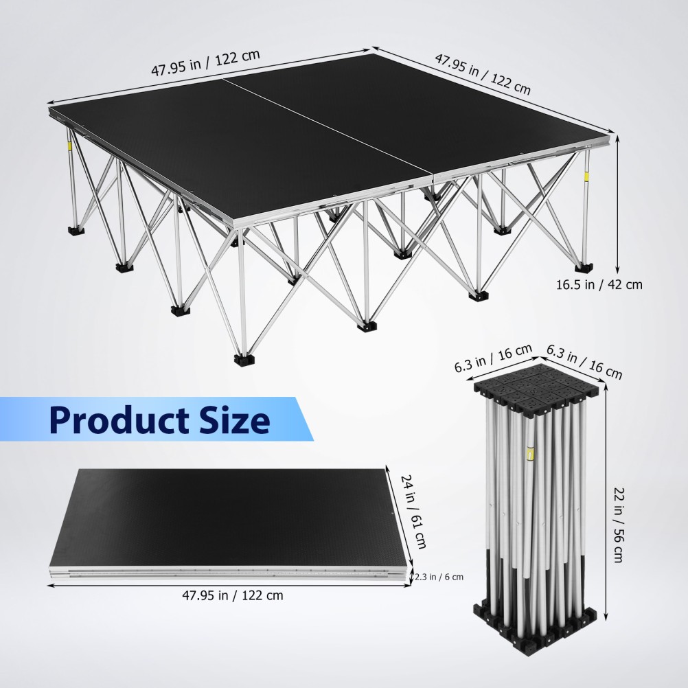 4x4 Folds Portable Stage Platform Modular 16” High for Schools Bars Restaurant