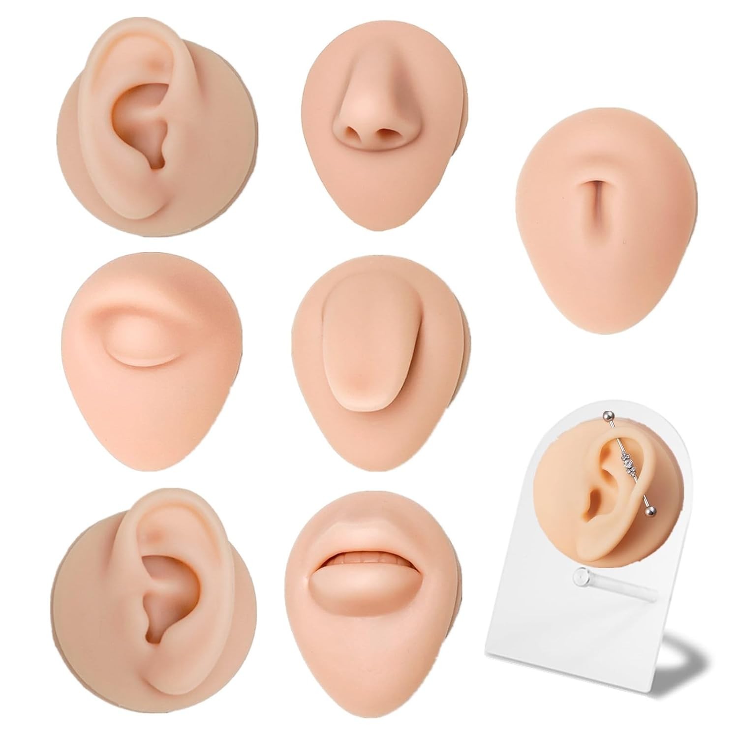 Yuelong 7-Piece Silicone Piercing Practice Kit, Soft Body Parts Model with...