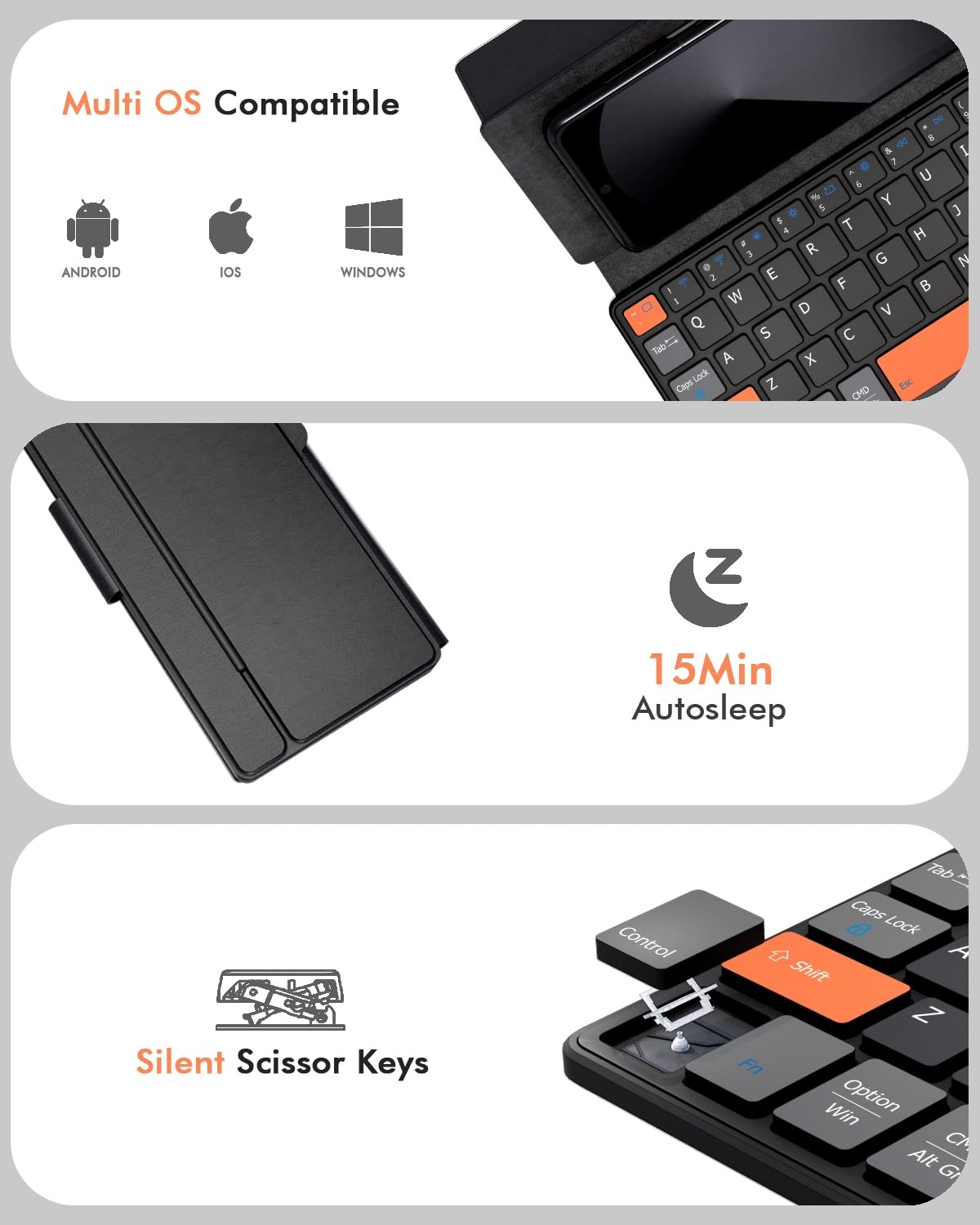 Doohoeek Universal Bluetooth Mini Keyboard, Wireless Compact Keyboard Orange