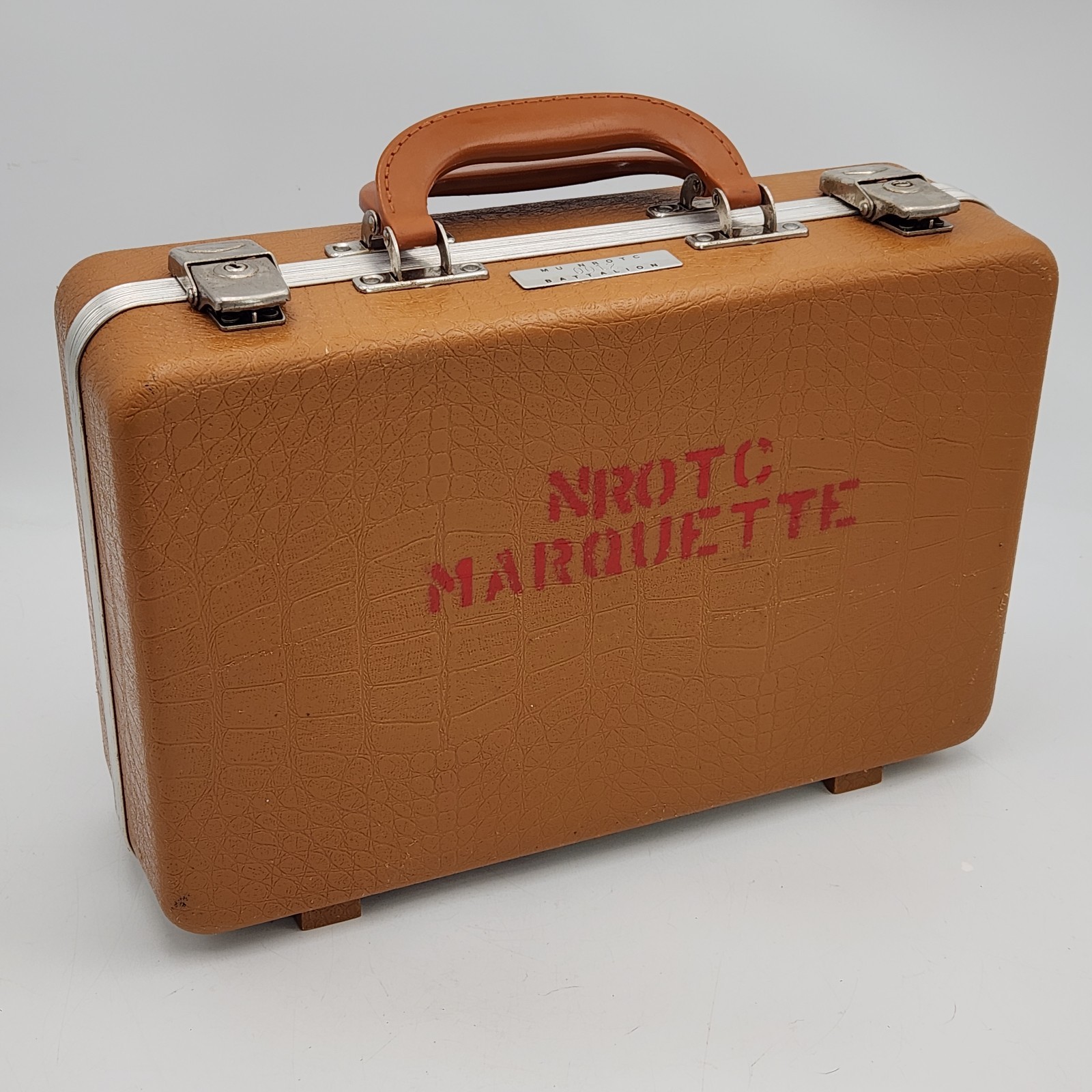 Vtg Doskocil Gun Guard Pistol Case Brown Faux Alligator Marquette NROTC No Keys