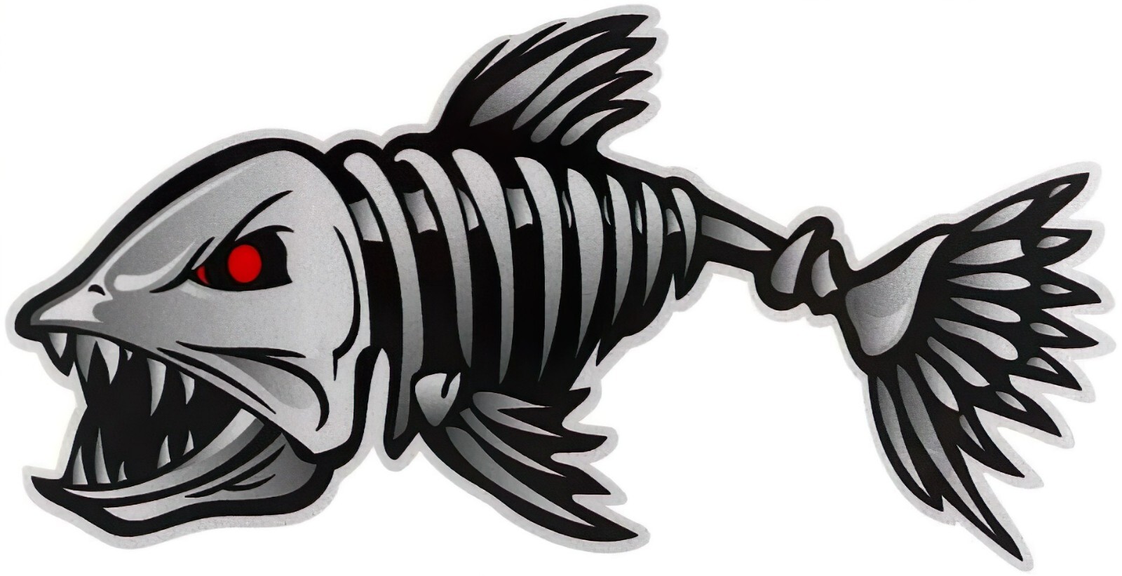 X2 Silver Skeleton Fish Vinyl Decal Boat Fishing Truck Weatherproof Sticker 2PK