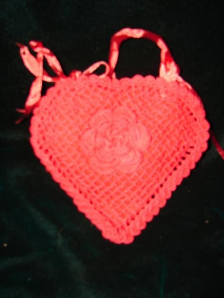 Vintage Red Handmade Crochet Front and Back Heart Purse with storage On Inside