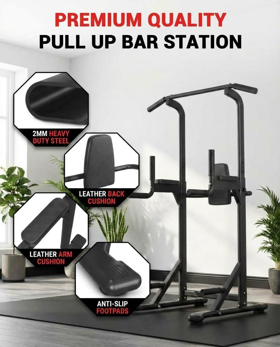 Multi-Function Power Tower Pull Up Bar Station with Backrest Adjustable Height