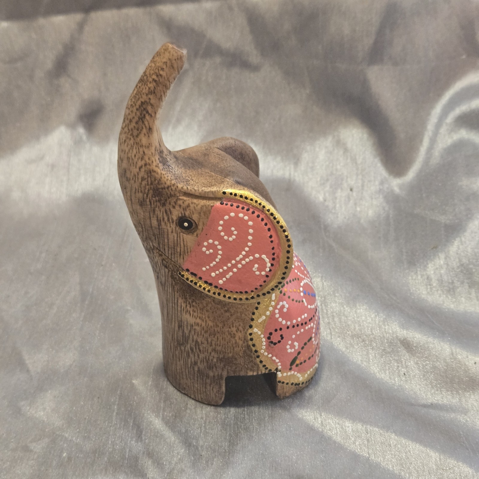 Wooden Elephant with Painted Designs Handmade in Thailand, NWT