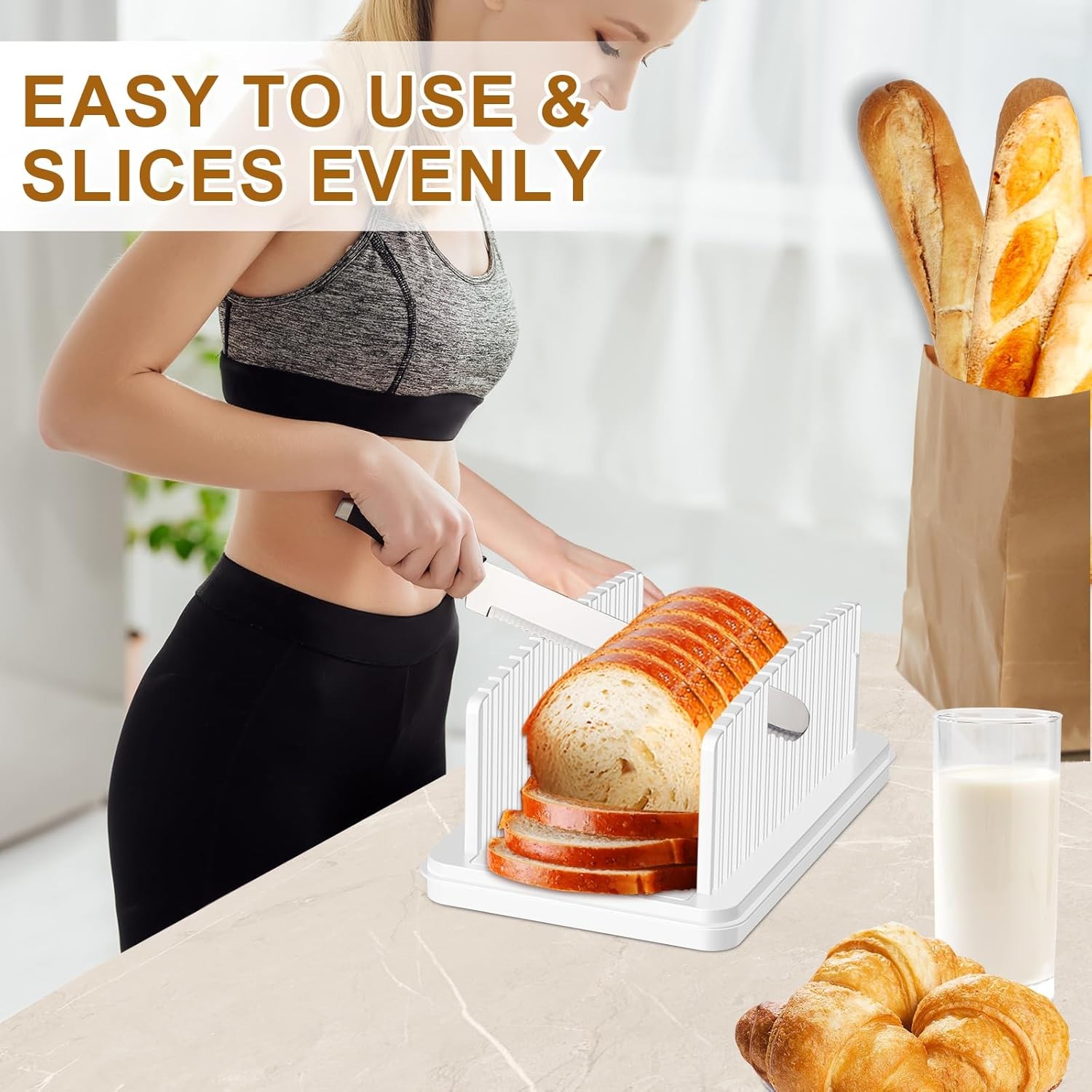 Upgrade Pull Out Bread Slicer for Homemade Bread, Foldable White
