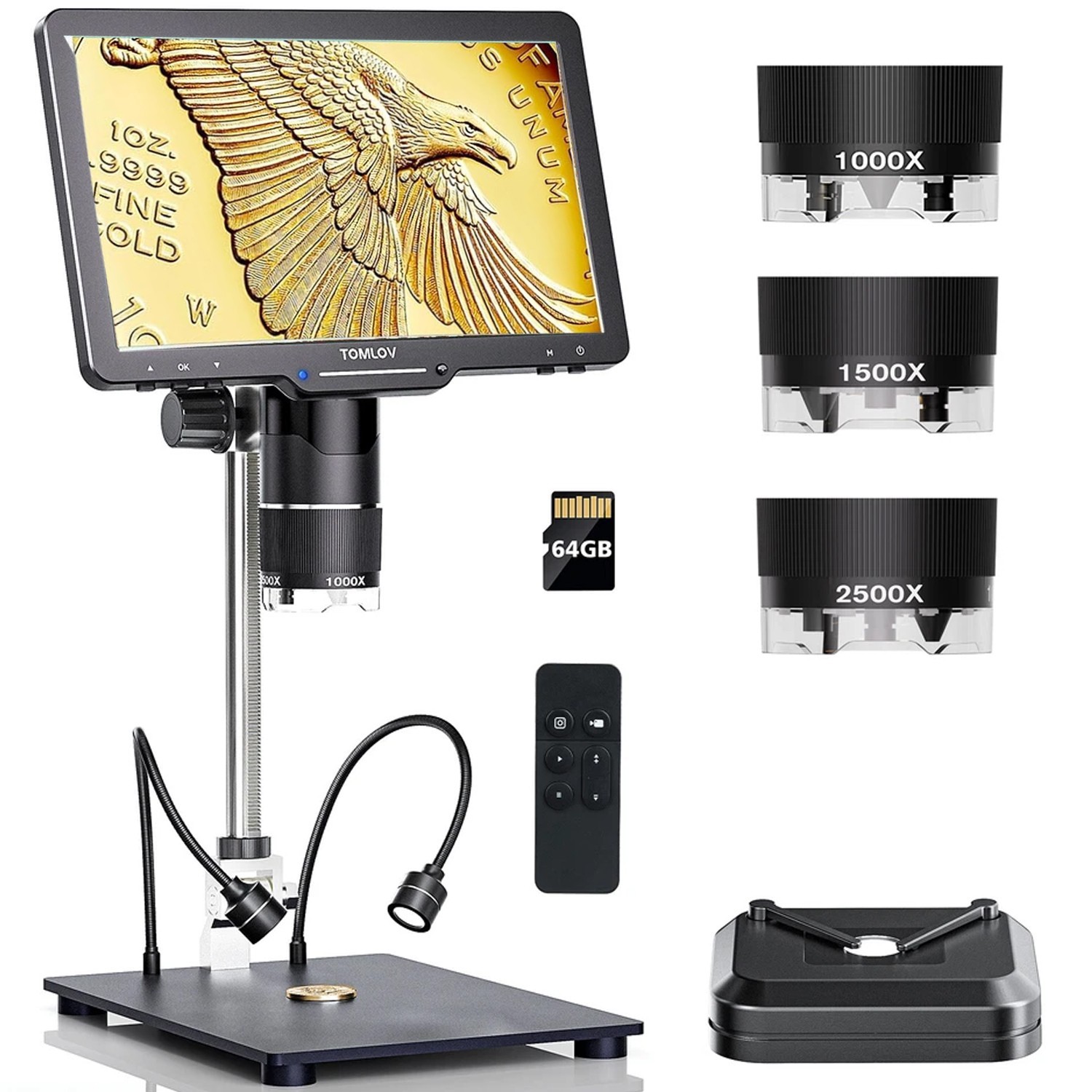 TOMLOV 10" Digital Microscope 2500X Coin Microscope 2K Error Coins Video Camera