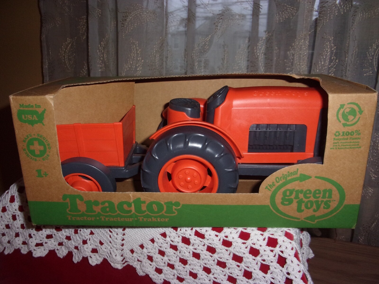 Green Toys Inc orange tractor from 100% recycled plastic made in USA new IOB