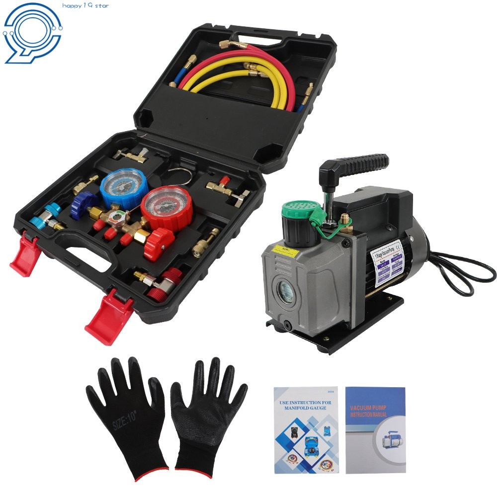 Air Vacuum Pump Manifold Gauge Set 1/3HP 4CFM HVAC AC Refrigerant Kit