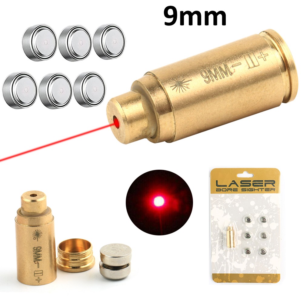 Brass CAL 9mm Red Laser Bore Sight Cartridge Bullet Shap Boresighter 6 Batteries