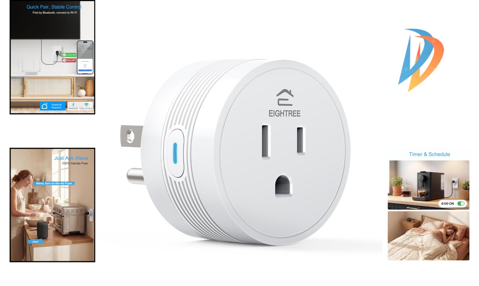 Dual Connection Smart Plug 15A - Remote Control & Voice Capabilities for Home