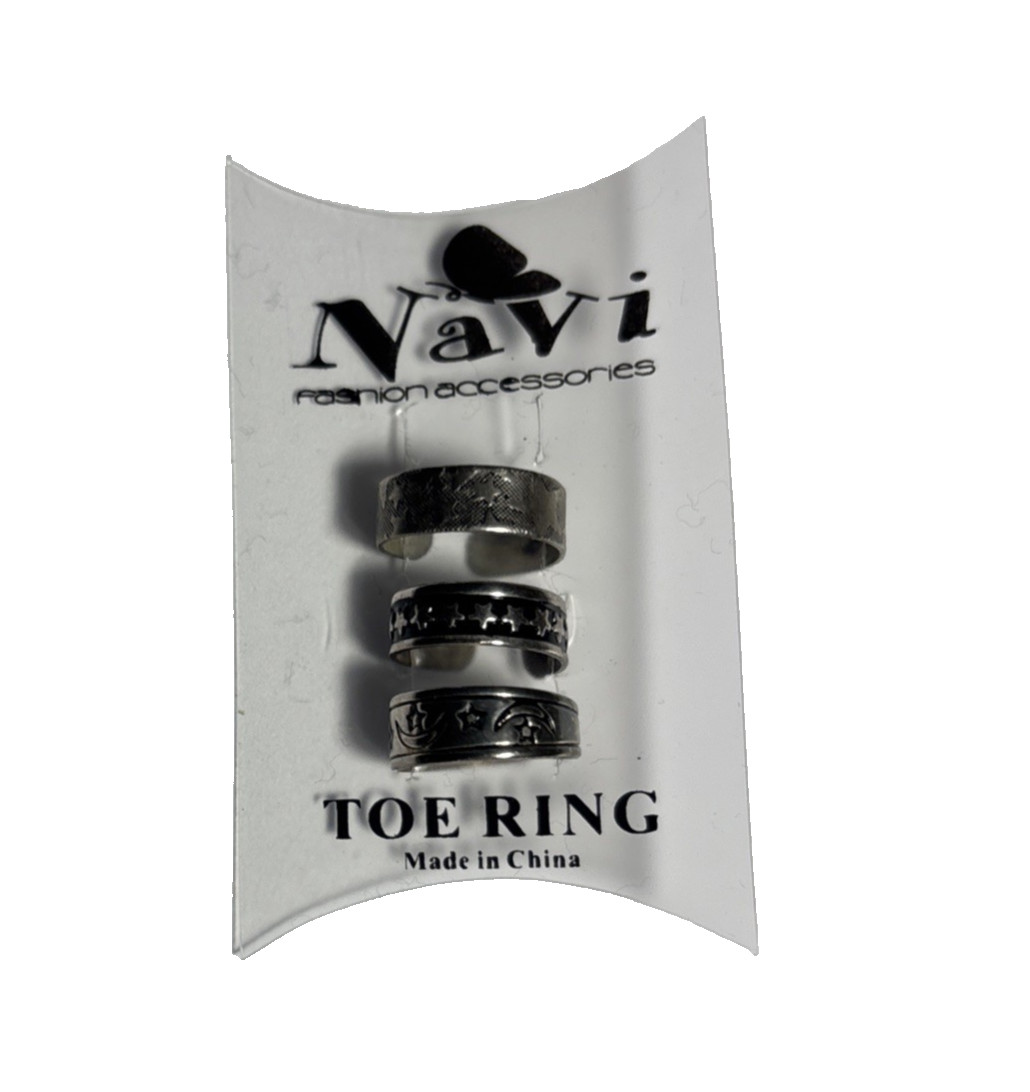 Toe Ring Set Of Three Star Designs Adjustable Silver Tone Celestial Cosmic Stars