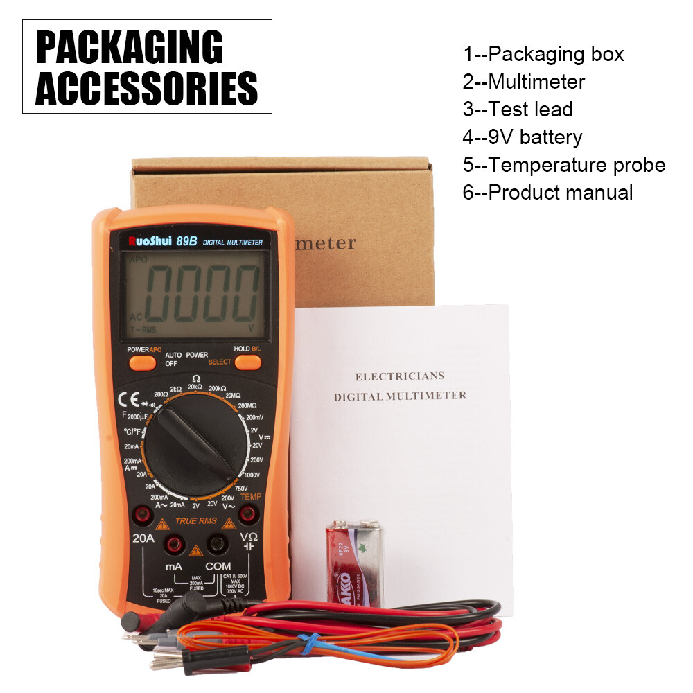 Digital Multimeter Voltmeter Ammeter Ohmmeter Volt AC DC Tester Leads Meter