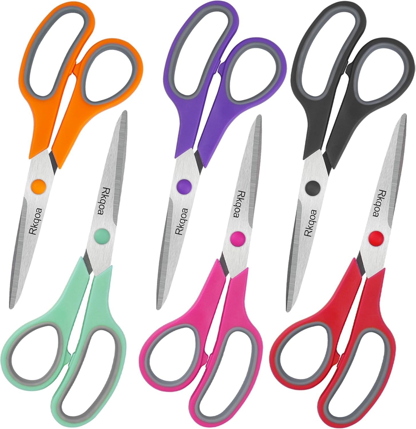 Scissors, 8" Adult Scissors All Purpose 6 Pack - Comfort-Grip Sharp Shears for
