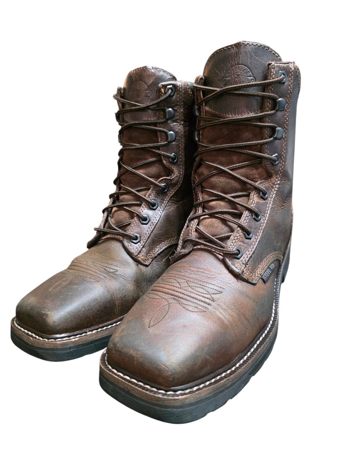 Justin WK682 Steel Toe Work Boots Men’s 9.5 EE Brown Leather ASTM EH Oil-Resista