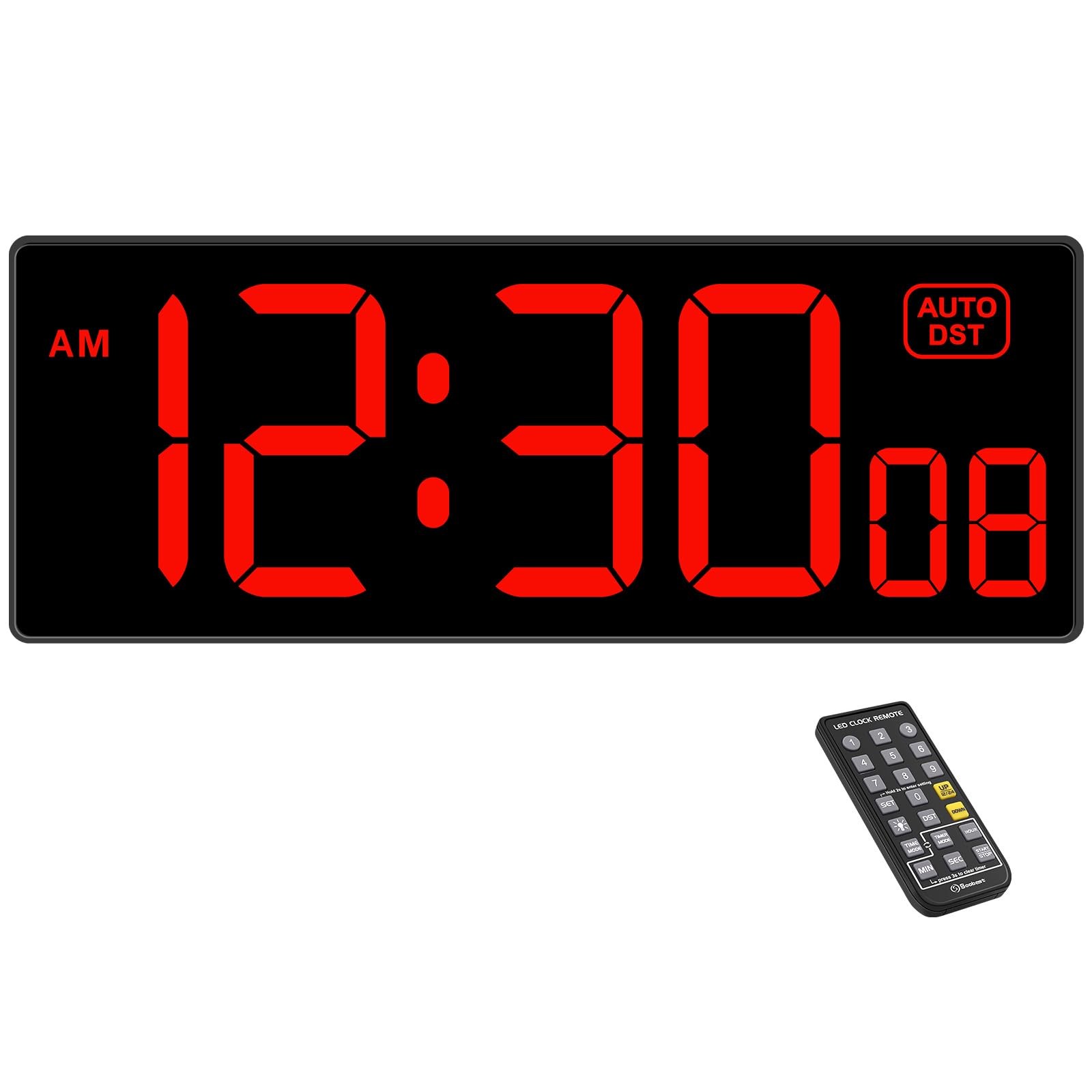 Soobest Digital Wall Clock with Seconds for Gym, Remote Large, 10.2“ Red