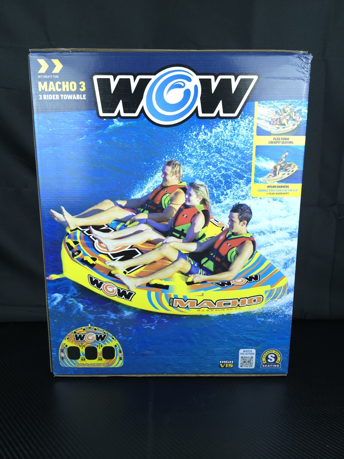 WOW Sports Macho 1-3 Person Towable Water Tube For Boating Tubing Lake River NEW