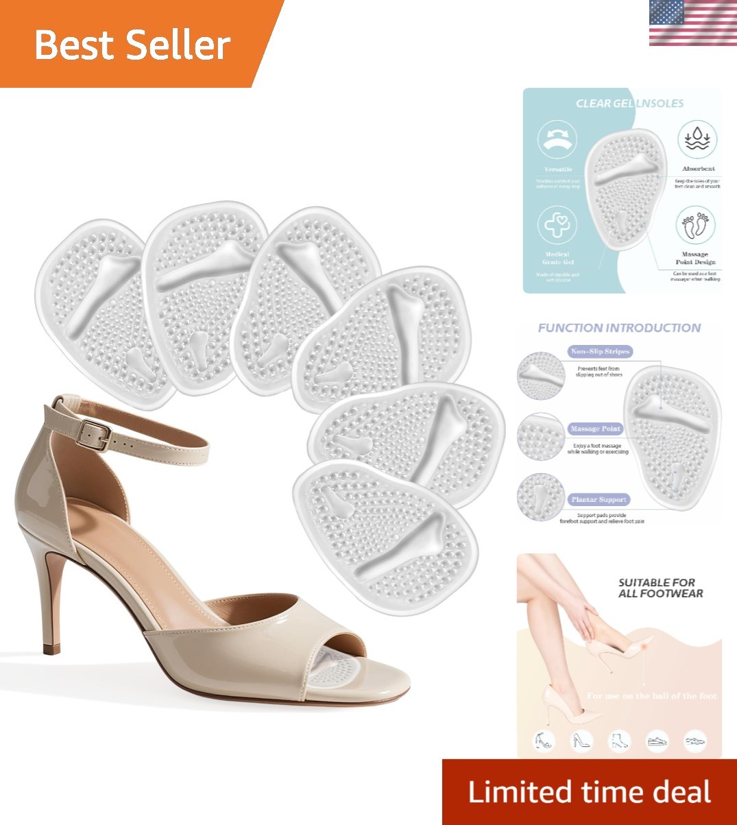 Clear Silicone Metatarsal Pads - 6 Pcs Ball of Foot Cushions for All-Day Support