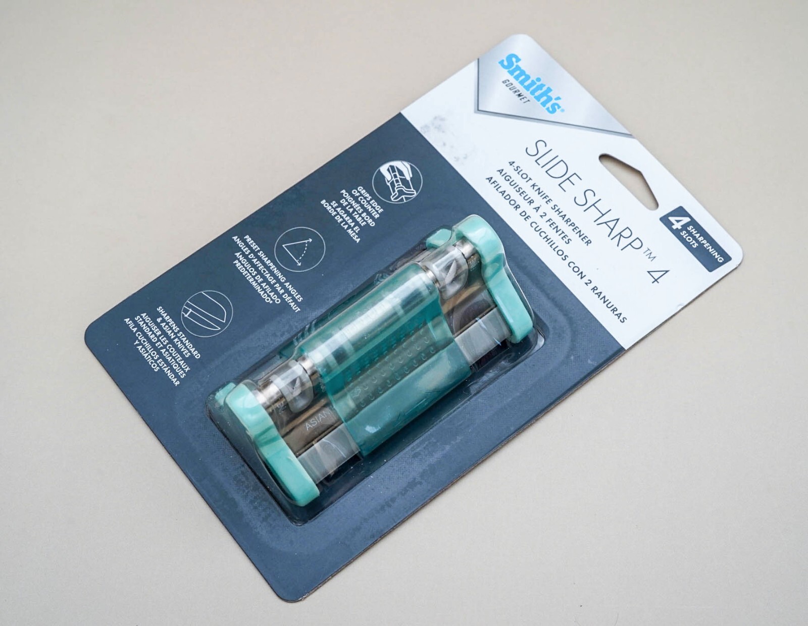 Smith's Sharpeners Teal Slide Sharp 4, Carbide & Ceramic Knife Sharpener, 51137