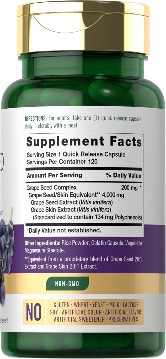 Grape Seed Extract Capsules 4,000Mg 120 Count Standardized Extract Complex with