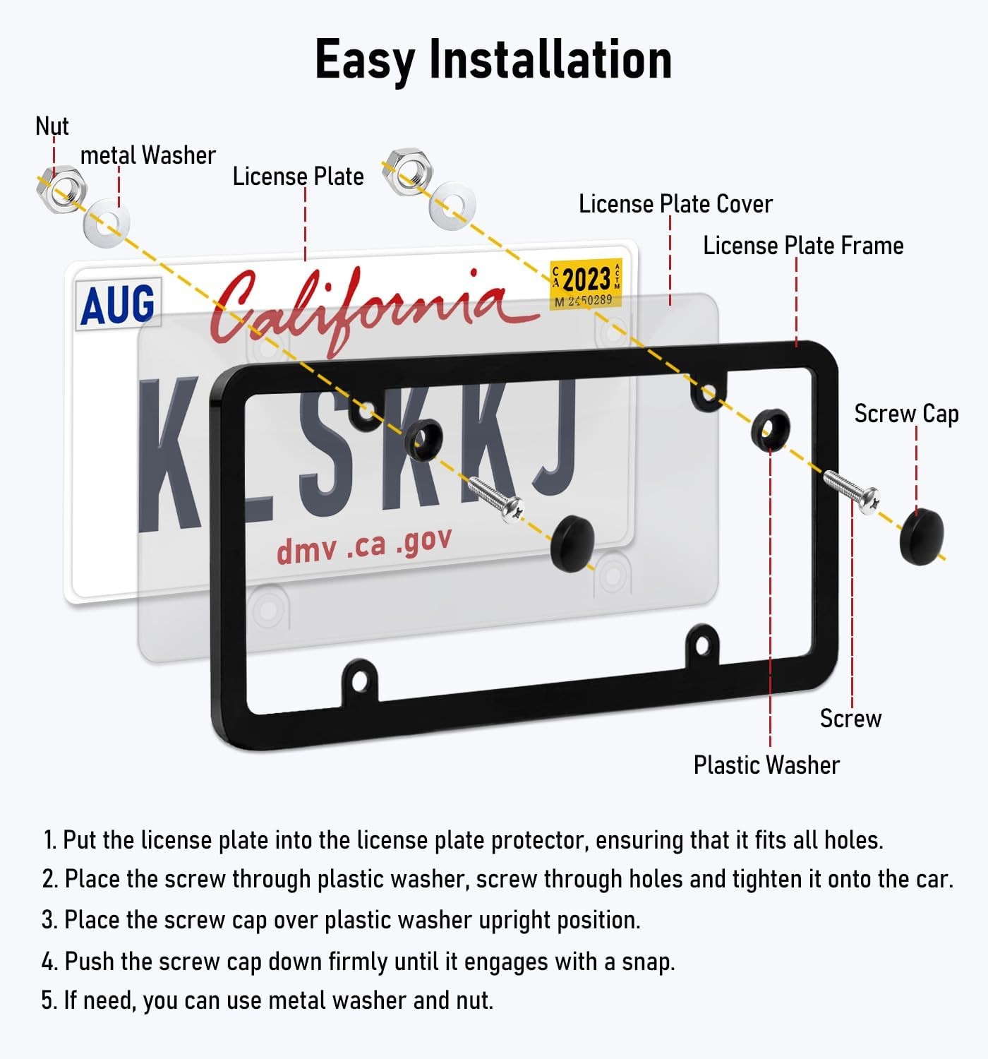 2X Unbreakable License Plate Covers+Frames Auto Tag Shield Protector Front Rear