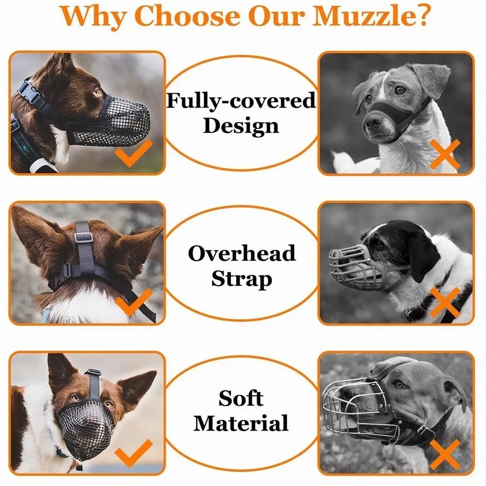 Dog Muzzle for Medium to Large Dogs Soft Nylon Breathable & Adjustable Straps