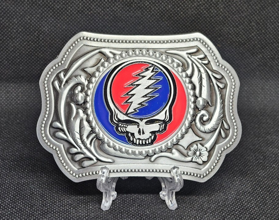 Grateful Dead "U.S. Blues" Stealie Steal Your Face Silver Tone Belt Buckle