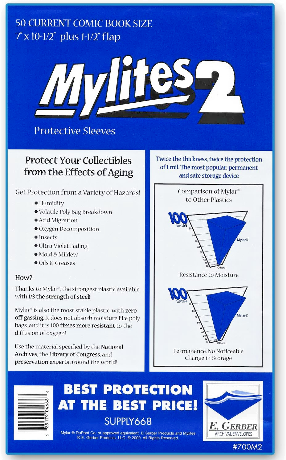 50 E. Gerber Mylites 2 Mil Mylar Current Comic Book Sleeves 700M2