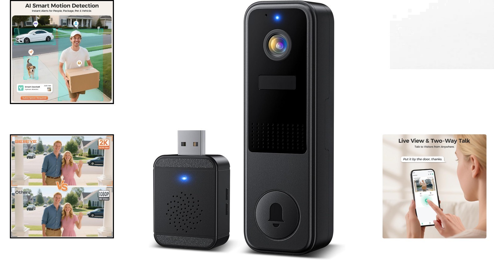 DB4 Ultra HD Wireless Doorbell Camera - Night Vision & Wide Angle View