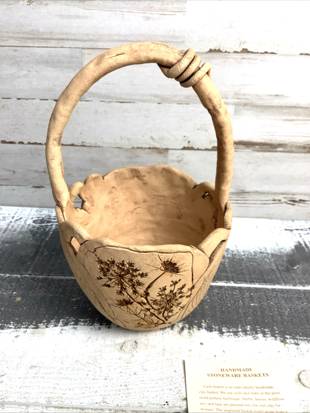 Stoneware Basket Sharon Jackson Hand Made 9" Tall