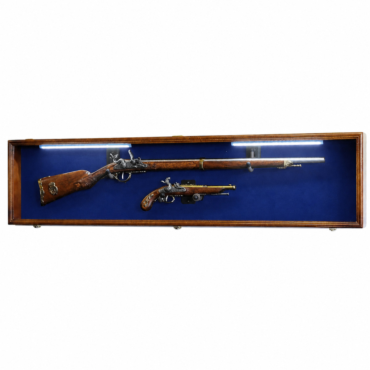 54in LED Lighted Rifle Shotgun Display Case Walnut Wood Gun Cabinet Shadow Box