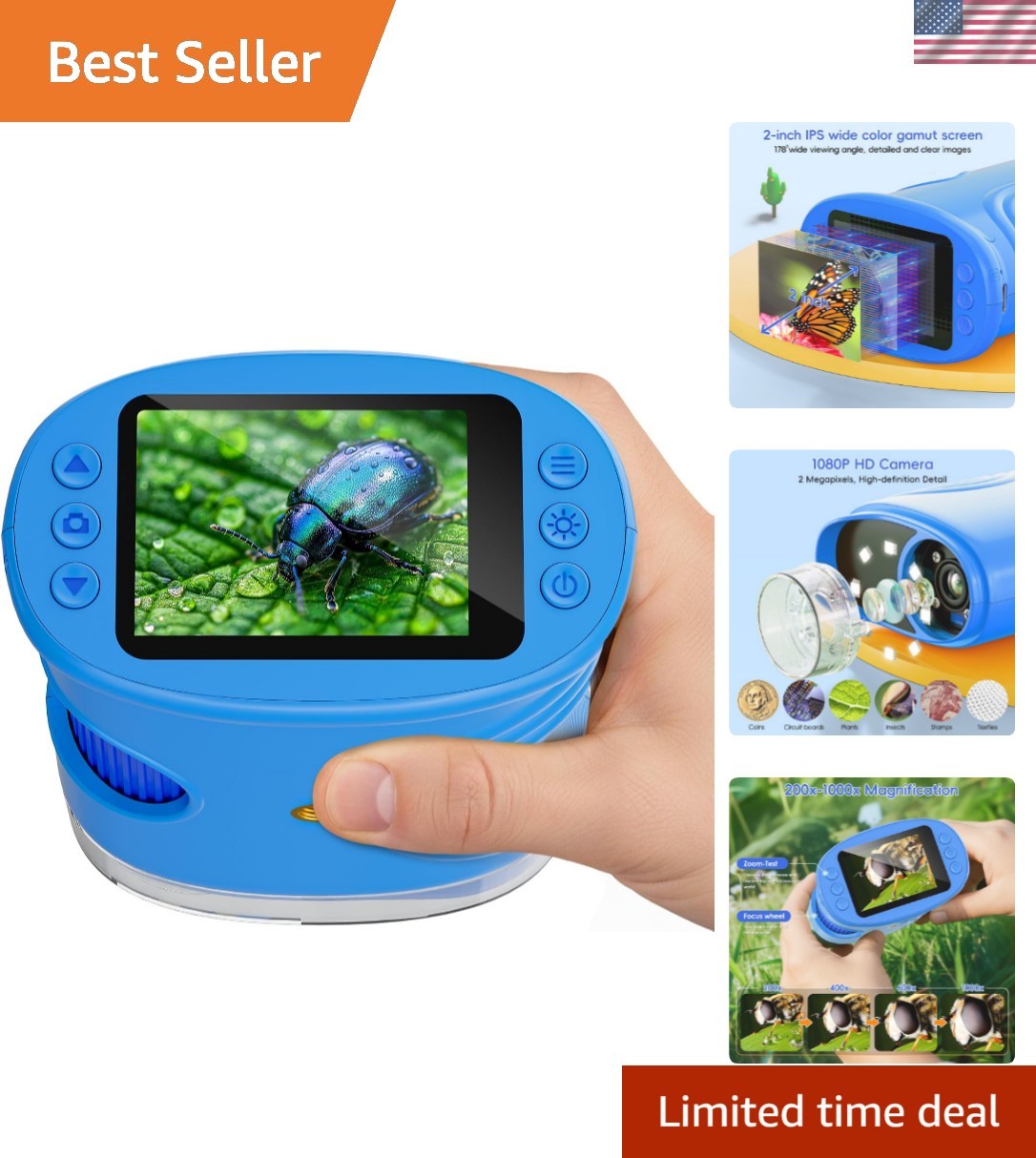 Kids Microscope 2.0" Screen 1000X Digital Microscope for Kids, Mini Pocket Ha...