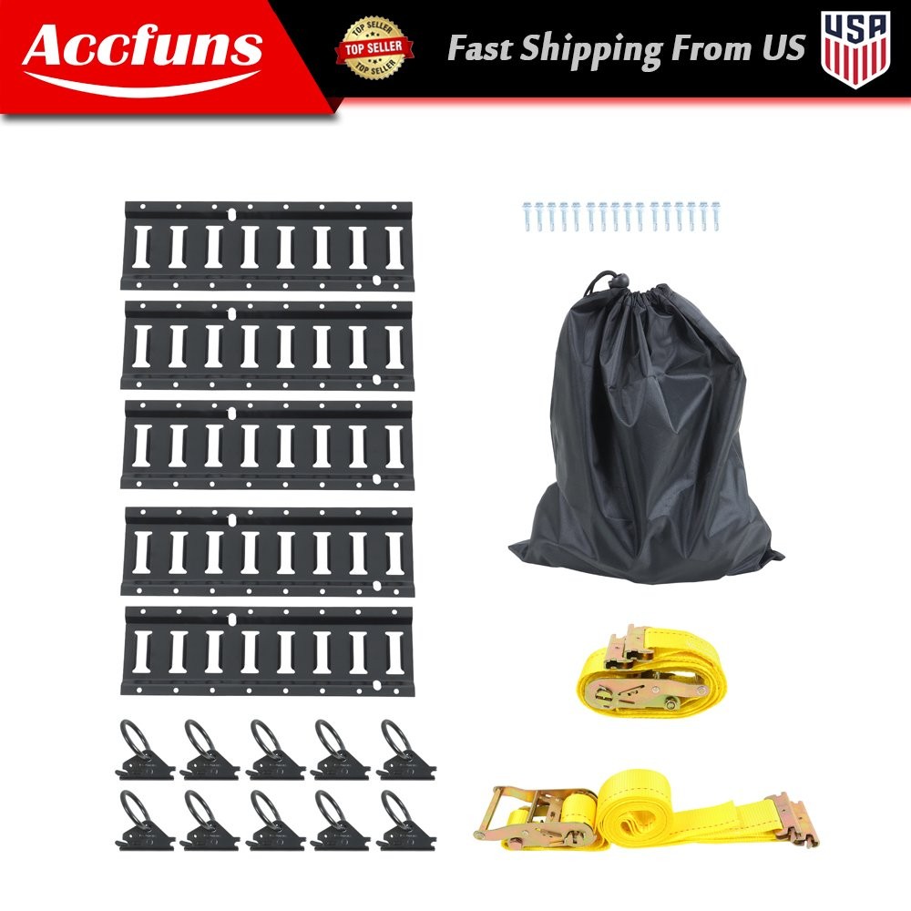 5×1.3' E Track Rails 1x O Rings Tie-Down Kit 2x 12' Ratchet Straps New