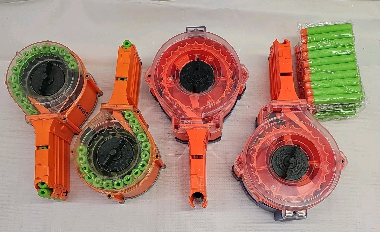 NERF LOT | 4 N-Strike Elite Dart Drum Magazine With Bullets Darts UNTESTED