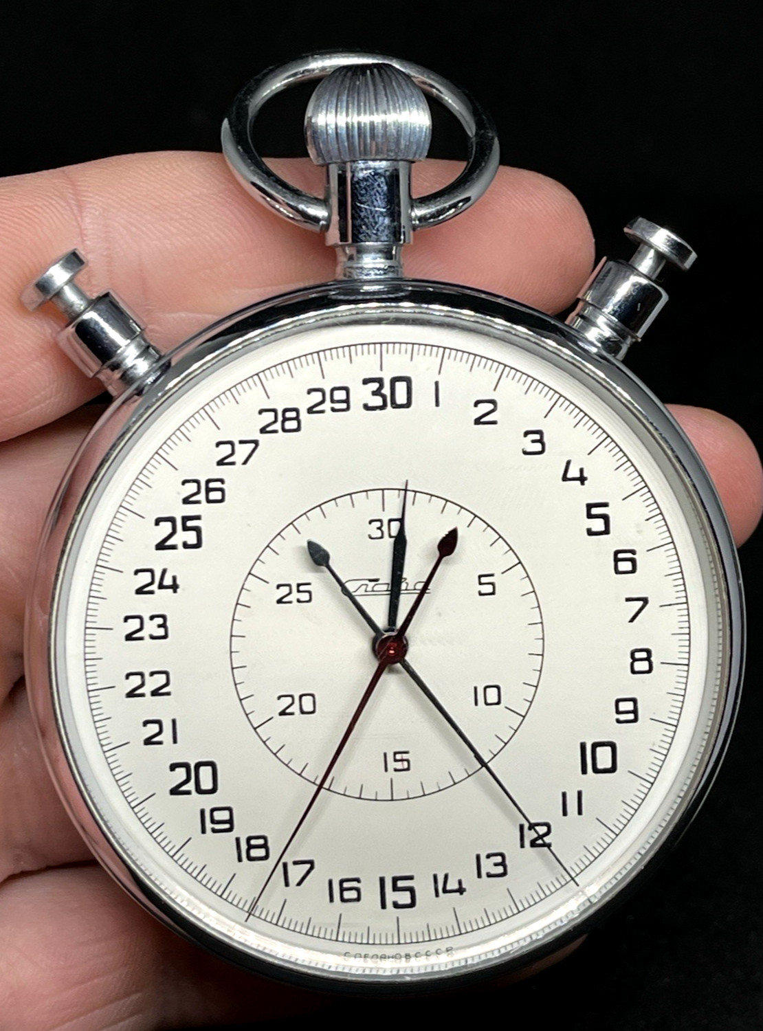 Vintage Working Soviet Mechanical Stopwatch Split-Slava Chronometer 3-Button