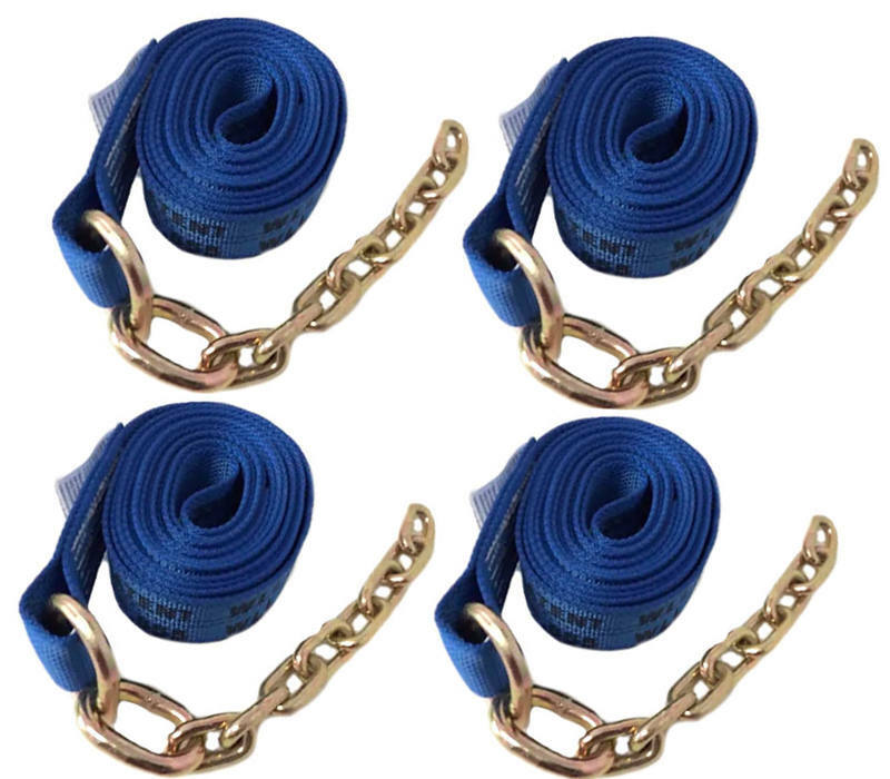 (4) 2" x 14' Replacement 8-Point Tie Down BLUE Straps w/G70 Chain Diamond Weave