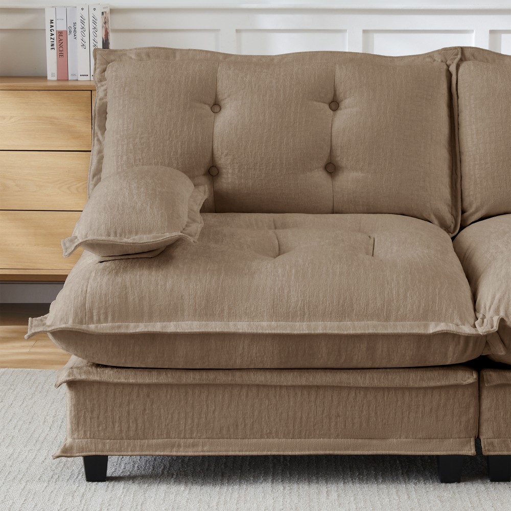 4 Seat L Shaped Sectional Sofa with Ottoman, Chenille Cloud Couch