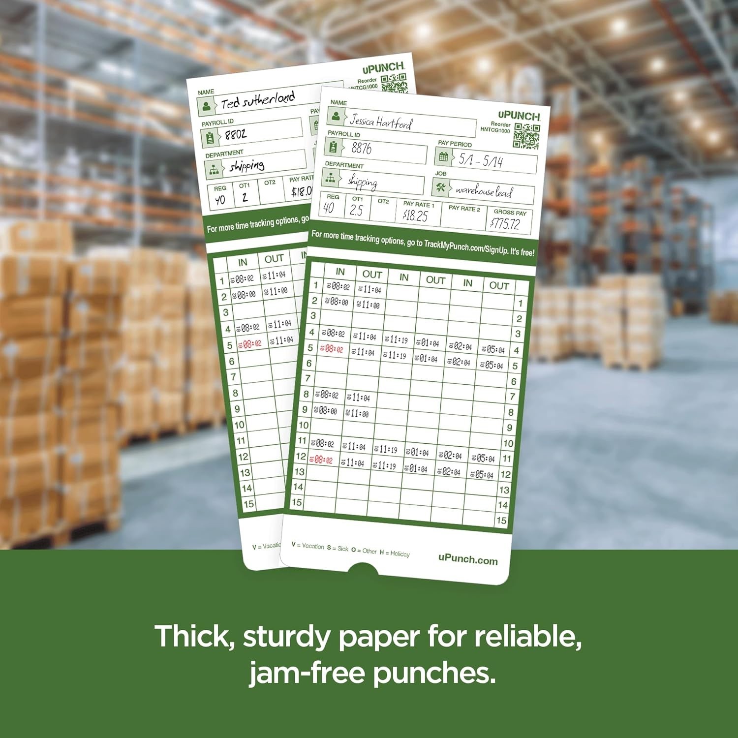 Versatile Time Clock Cards HN3000 - 50 Two-Sided Cards, Solid Design, 7.37x3.37
