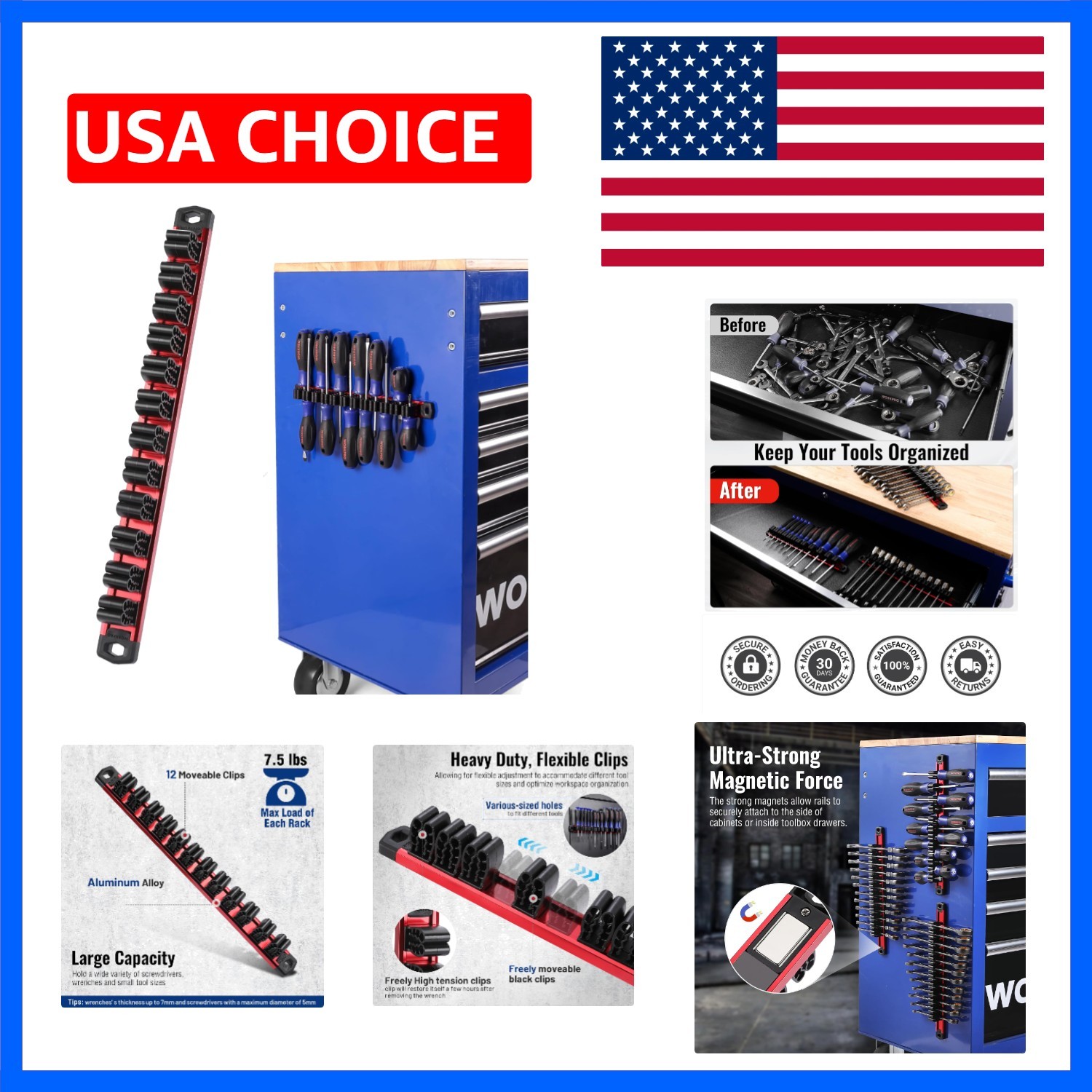 Magnetic Screwdriver Organizer and Wrench Organizer, Aluminum Rail Magnetic T...