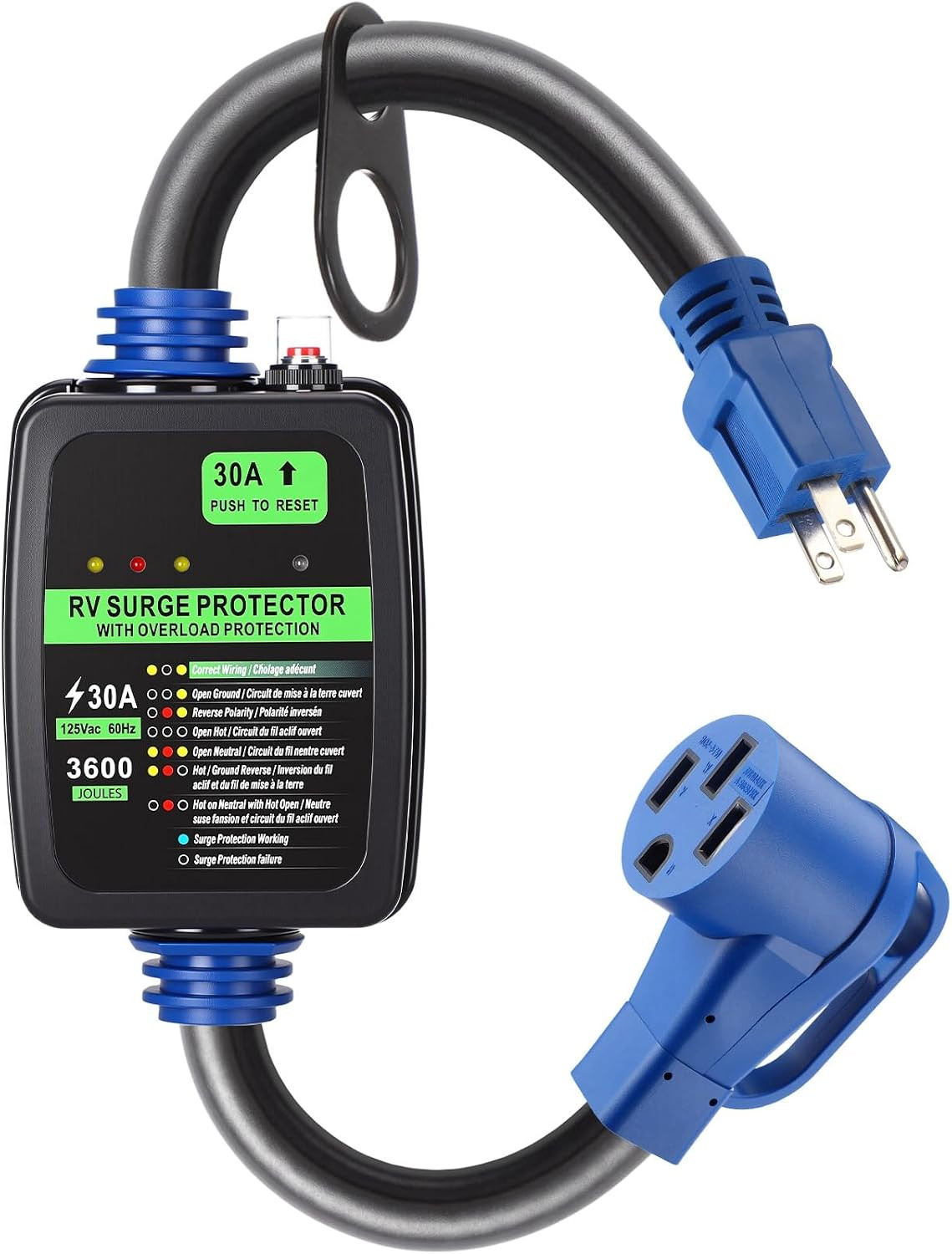 Surge Protector 15 Amp to 50 Amp RV Adapter Cord with Overload Protection ETL Li